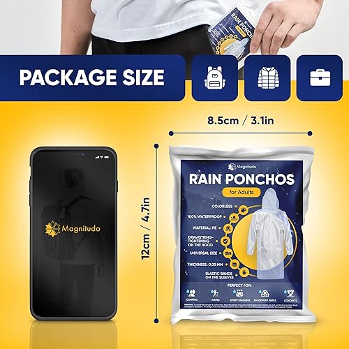 Miniatura 5 de Magnitudo 5 ponchos de lluvia para adultos Impermeable desechable grueso transparente impermeable con capucha y mangas elásticas para hombres y