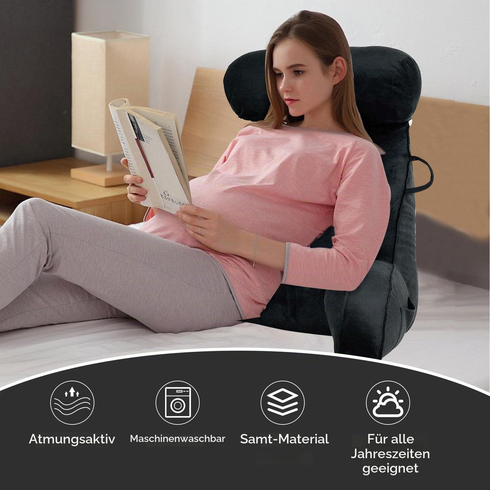 MINGPINHUIUS XL Lesekissen für Bett und Sofa mit Abnehmbarer Nackenrolle
