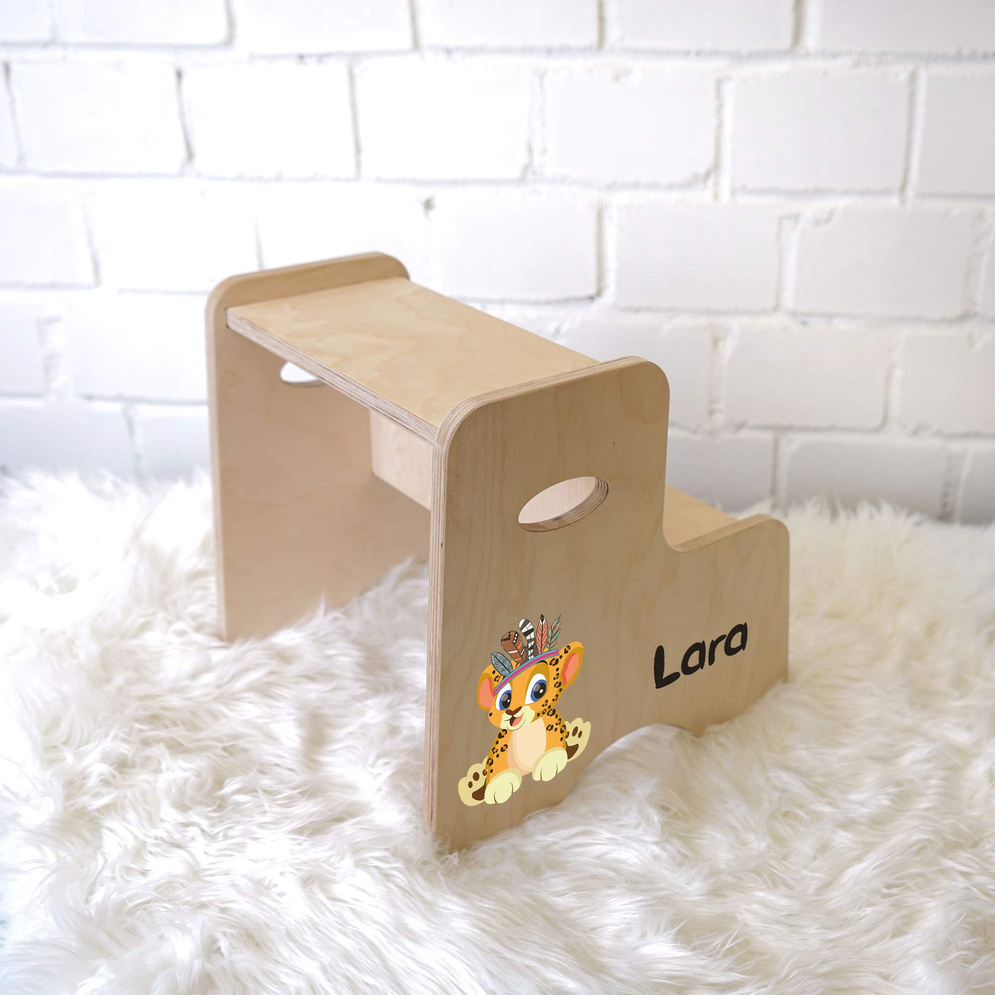Holzura Tritthocker Kinder, Hocker aus Holz für Bad und Küche, Holzhocker personalisierter Toilettenhocker mit Name