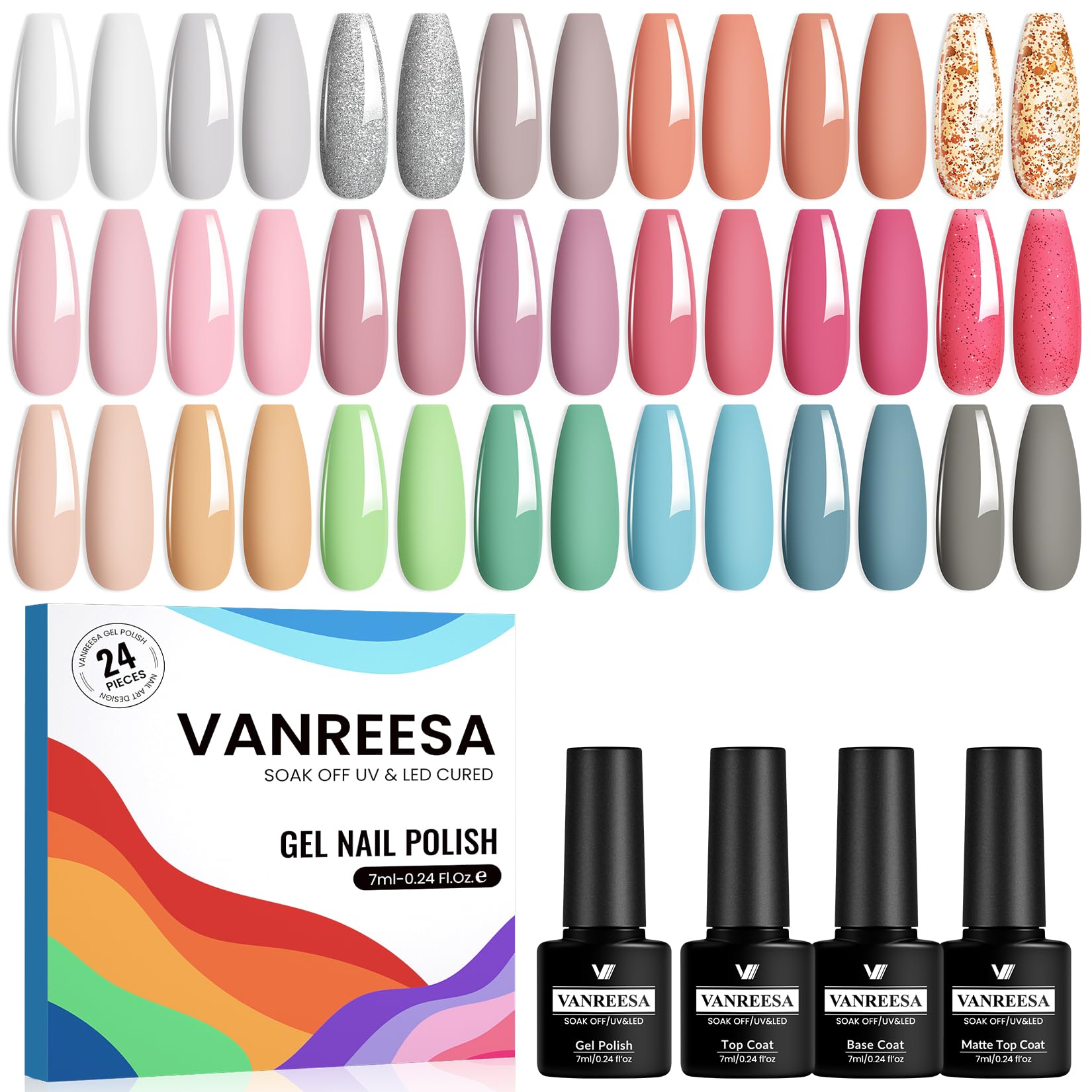 VANREESA Gel Nail Polish Set 24 PCS Gel Nail Polish Kit Soak Off