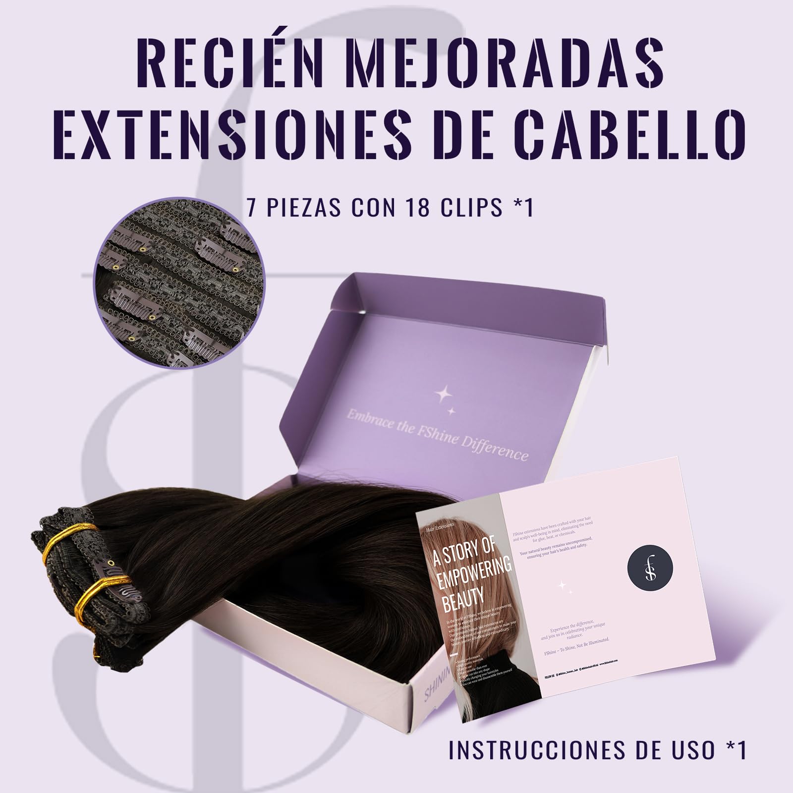 Fshine Extensiones Clip Pelo Natural 14 Pulgadas 35CM 120g Remy Extensiones Marrón Oscuro Extensiones de Cabello Humano 7 Piezas Cabello Clip con Extensiones de Pelo Natural Color 2