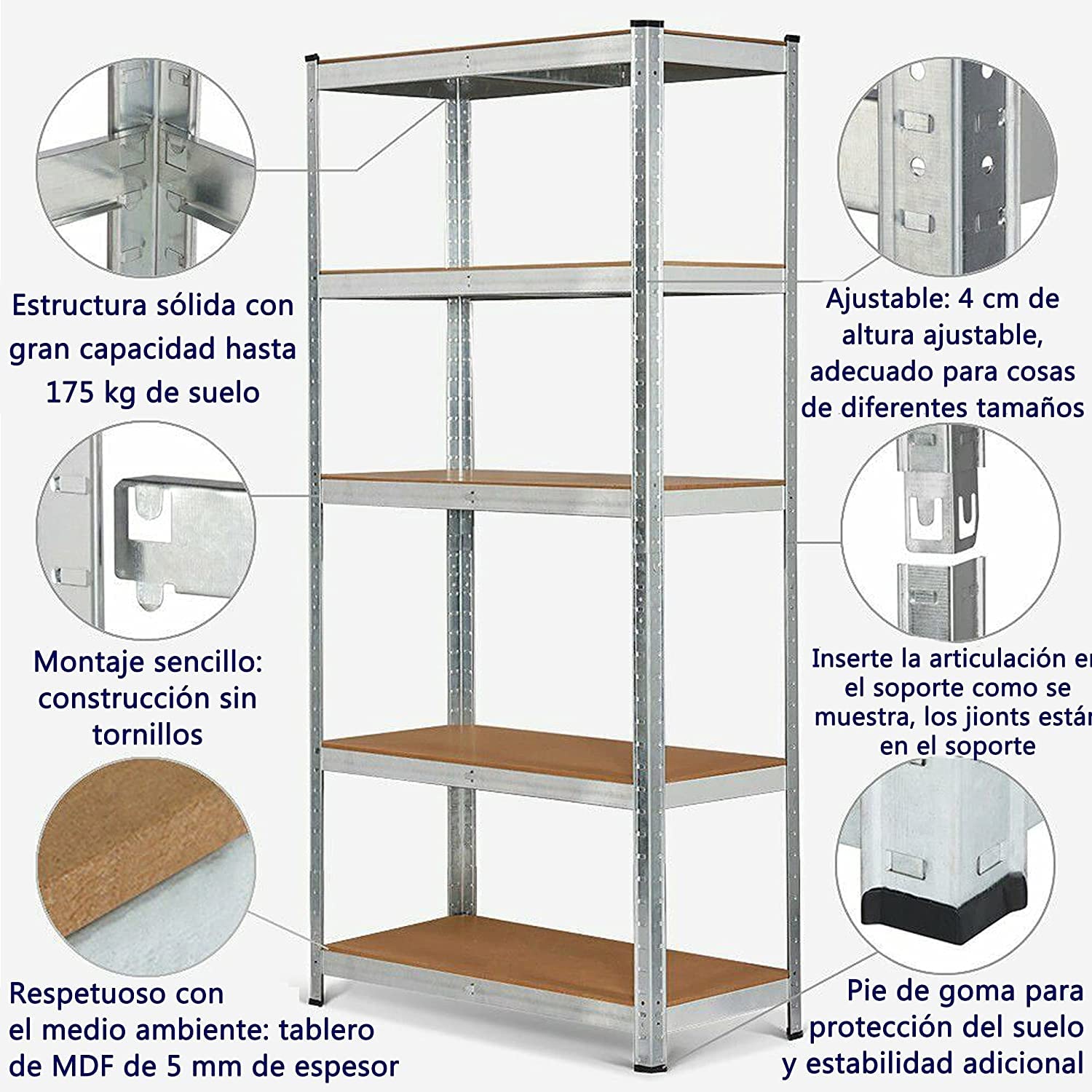 Metalowe półki do przechowywania z 5 półkami 200 x 100 x 50cm, półki ze stali i MDF Przemysłowe Przechowywanie Kuchnia Spiżarnia Garaż, 875 kg Półka do ciężkich ładunków
