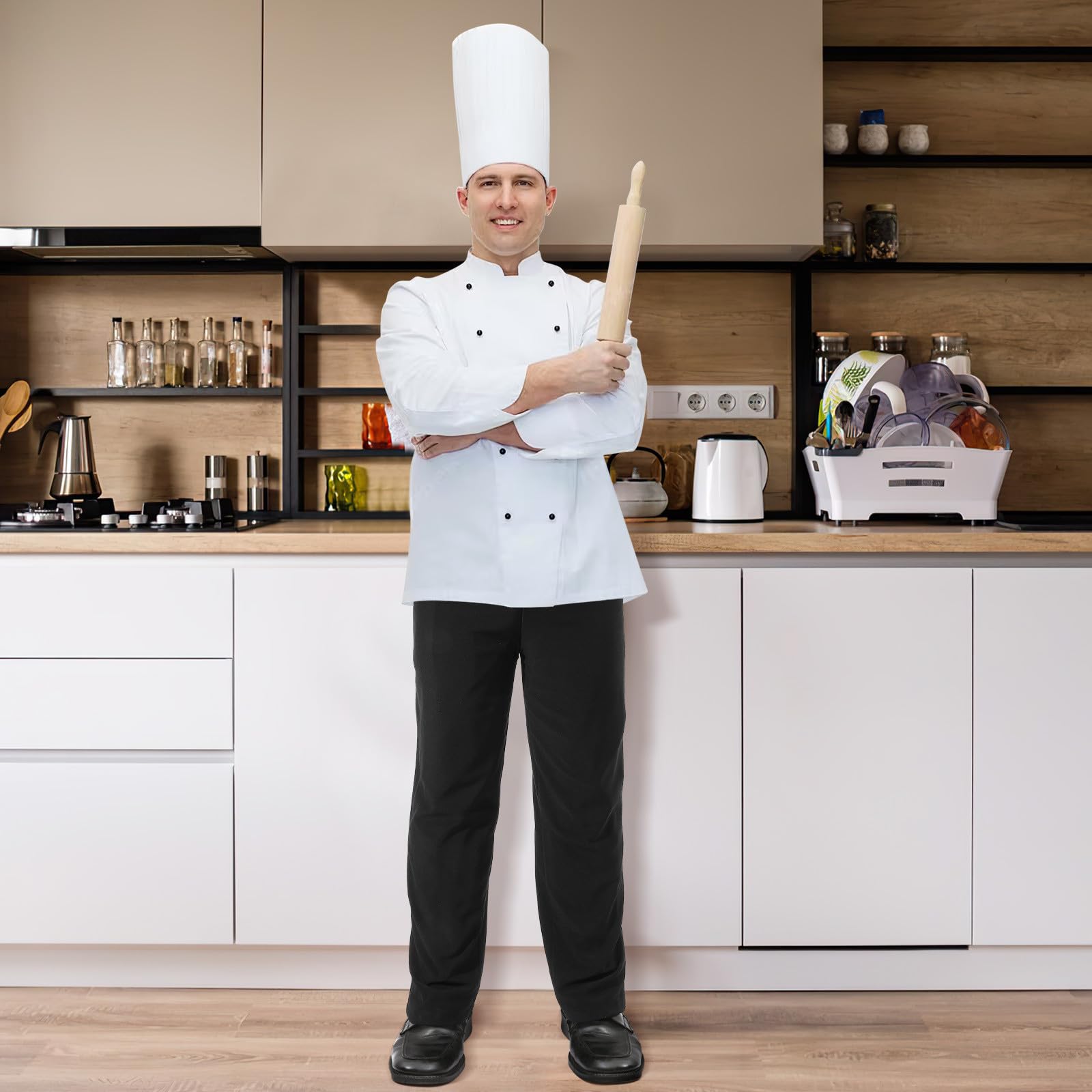 Adorainbow Pantalon Cuisine Noir pour Chef en Polyester-Coton Respirant et Facile à Laver, pour Hôtel et Restaurant, Taille M Confortable et Résistante