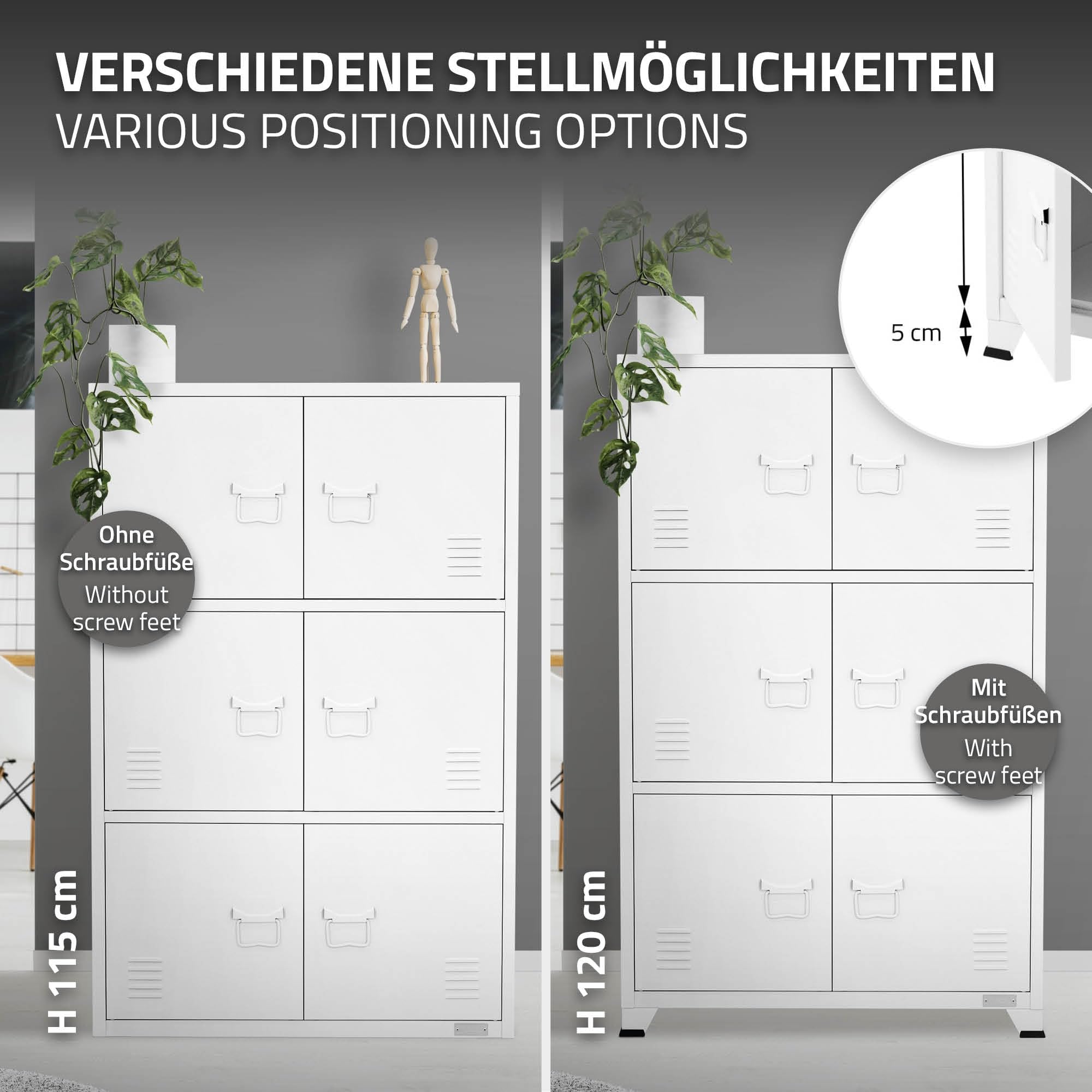 ML-Design Archivador de Oficina 75x40x120,5 cm Acero Blanco Armario Independiente con 4 Patas Mesita Auxiliar Metálica con 6 Puertas y 3 Compartimentos Mueble para Almacenamiento Archivo de Documentos