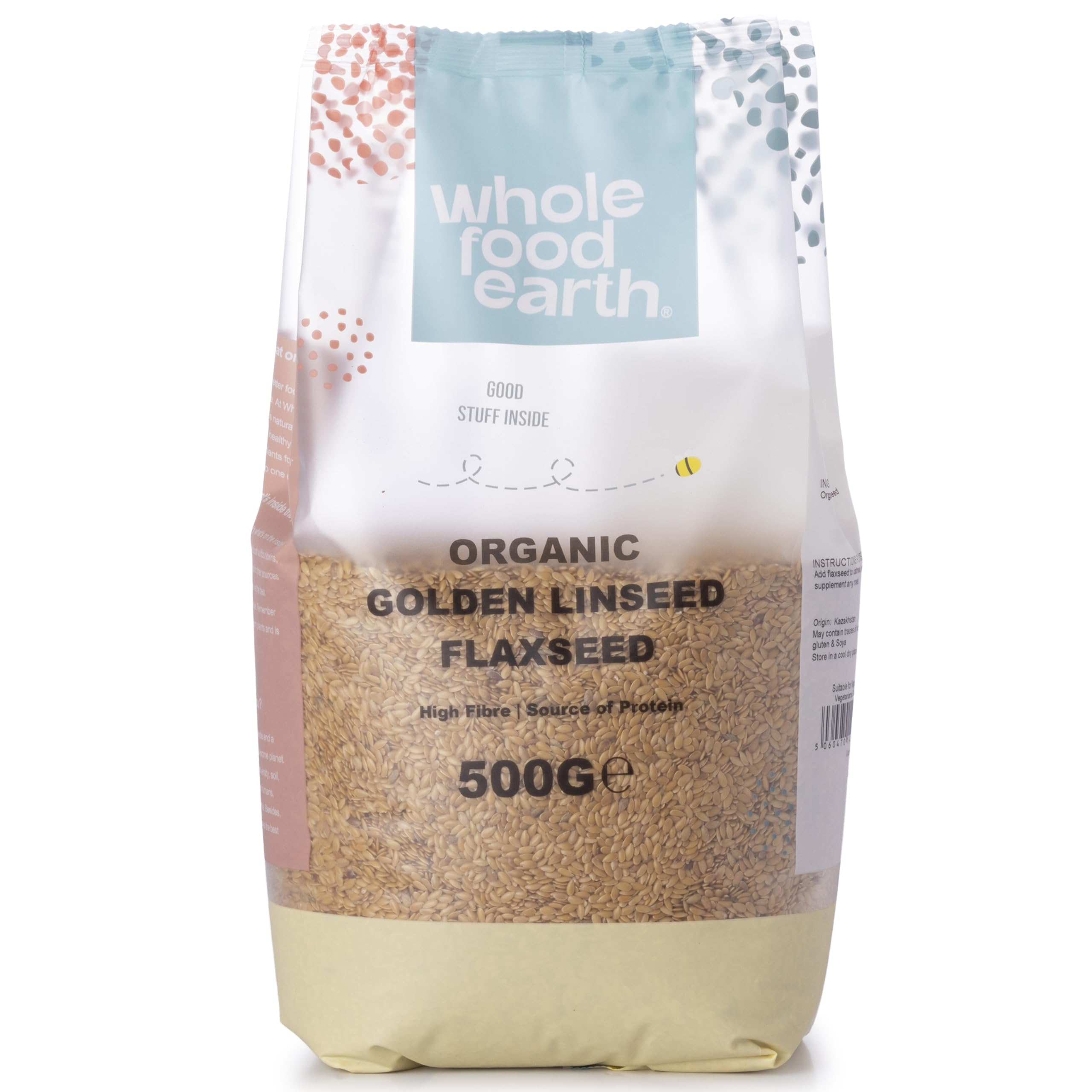 Wholefood Earth Organic Golden Linseed/Flaxseed – 500g | Raw | GMO Free | Vegan | High Fibre | Source of Protein | Certified Organic
