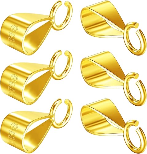 Miniatura 1 de 6 unidades de conector de fianza con cierre deslizante S925 con lazo abierto chapado en oro de 18 quilates de plata de ley 925 para fabricación de