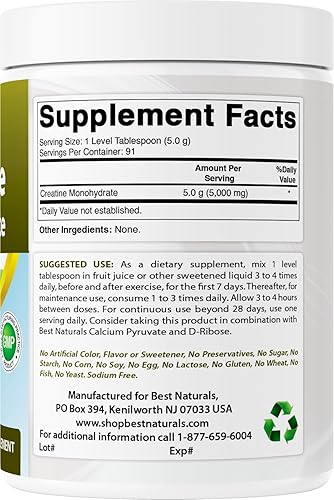 Miniatura 4 de Best Naturals Monohidrato de creatina, 1 libra de polvo puro (1 libra (paquete de 2))