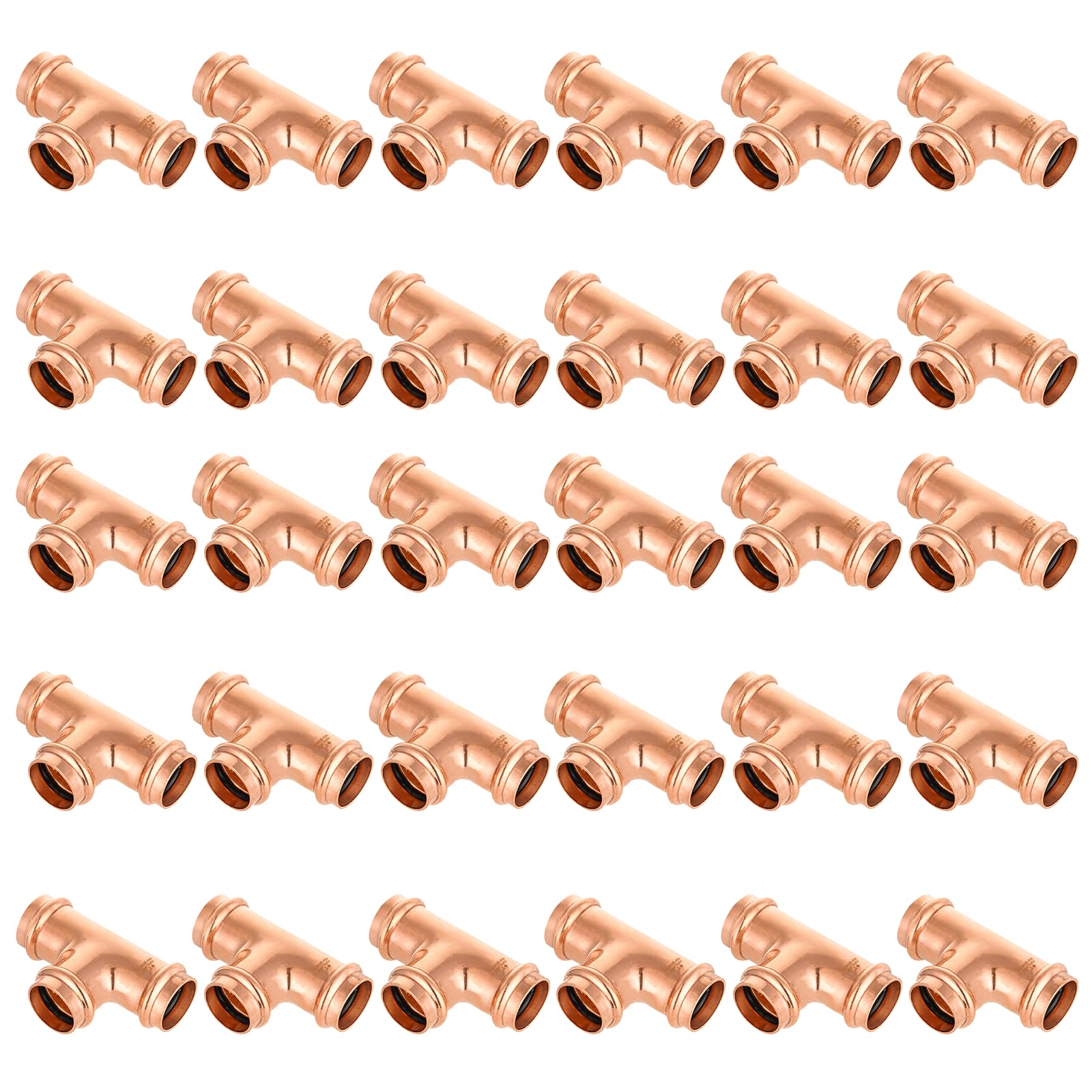 Paquete de 30 Conectores en T de Cobre GUOFIS, 1" x 1" x 1", Accesorios en T para conexión de Tubos de Cobre con Tope (PRESS017-30Pack)