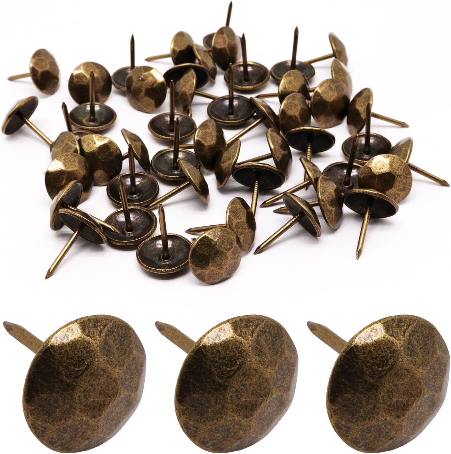 50pcs Upholstery Tacks, Metal Upholstery Nails for Wood Unique Decorative Nails Thumb Tacks Upholstery Pins Vintage Furniture Tacks Upholstery Nails (15x20mm, Retro Bronze)