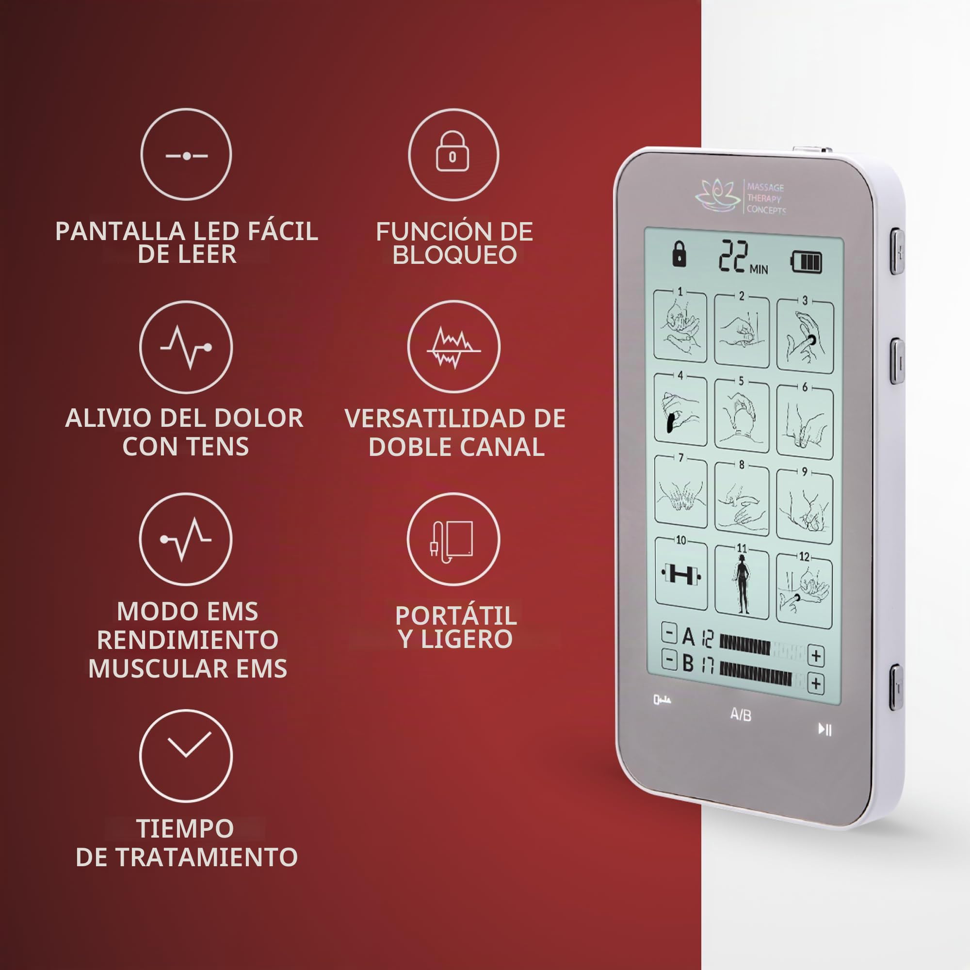 Unidad TENS y estimulador muscular EMS para terapia de alivio del dolor,ciática,dolor de cuello y espalda,máquina de estimulación portátil para recuperación muscular|12modos y 20 niveles de intensidad