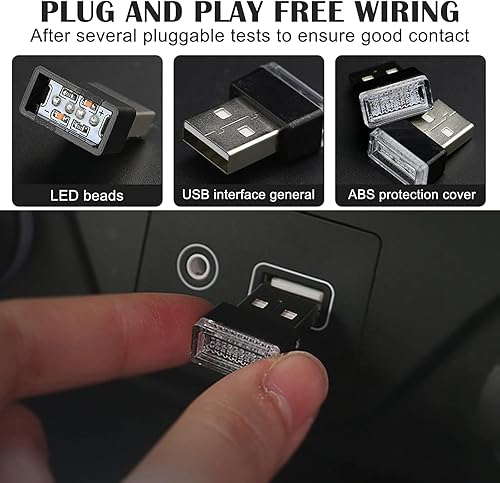 Miniatura 4 de neynavy 4 piezas de lámpara de ambiente LED USB para automóvil, luz nocturna, kit de luz de iluminación para automóvil, mini luces USB LED