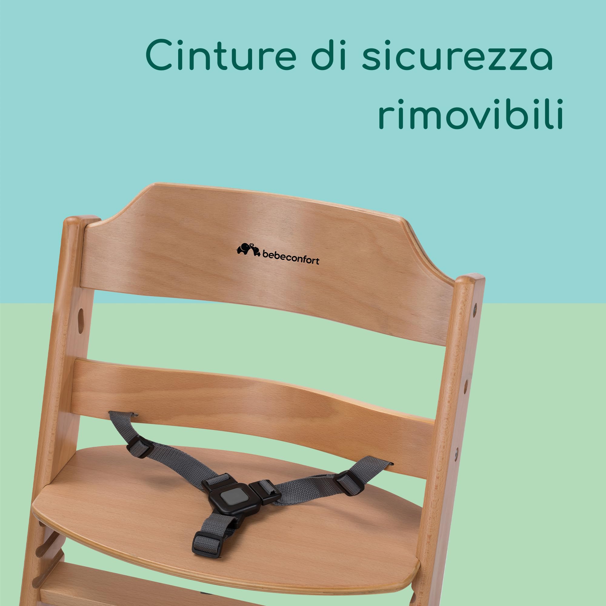 Bebeconfort Timba Seggiolone Evolutivo in Legno, 6 mesi-99 anni, 110 kg, Seggiolone Pappa per Bambini con Vassoio, Seduta e Poggiapiedi Regolabili, Compatibile con Sdraietta Timba Baby,Legno Naturale