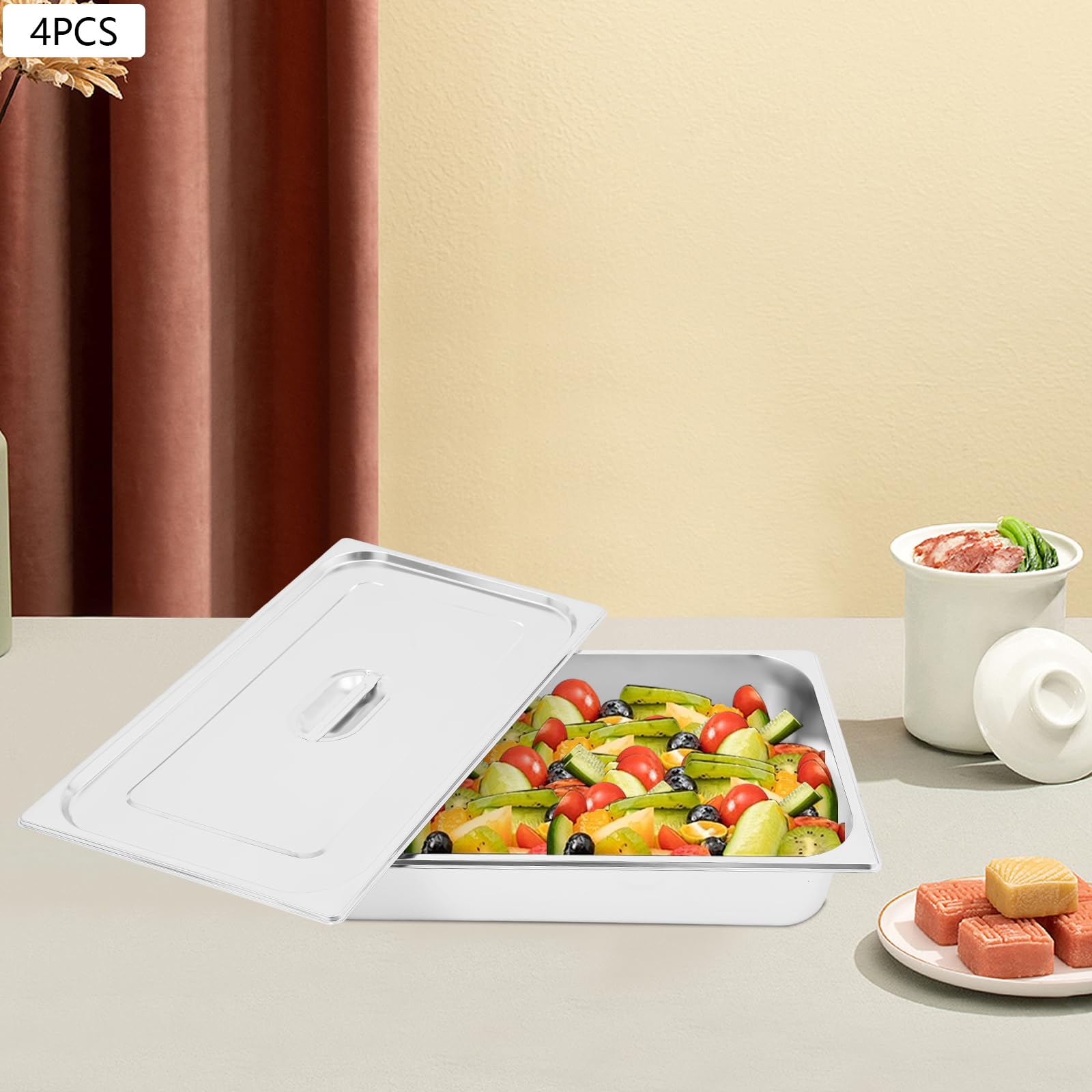 Recipiente gastronorm de acero inoxidable de 7,5 l de capacidad, 100 mm de profundidad, sartenes gastronorm con tapa y asa, grosor de pared de 0,8 mm para recipientes calientes, barra de ensaladas y