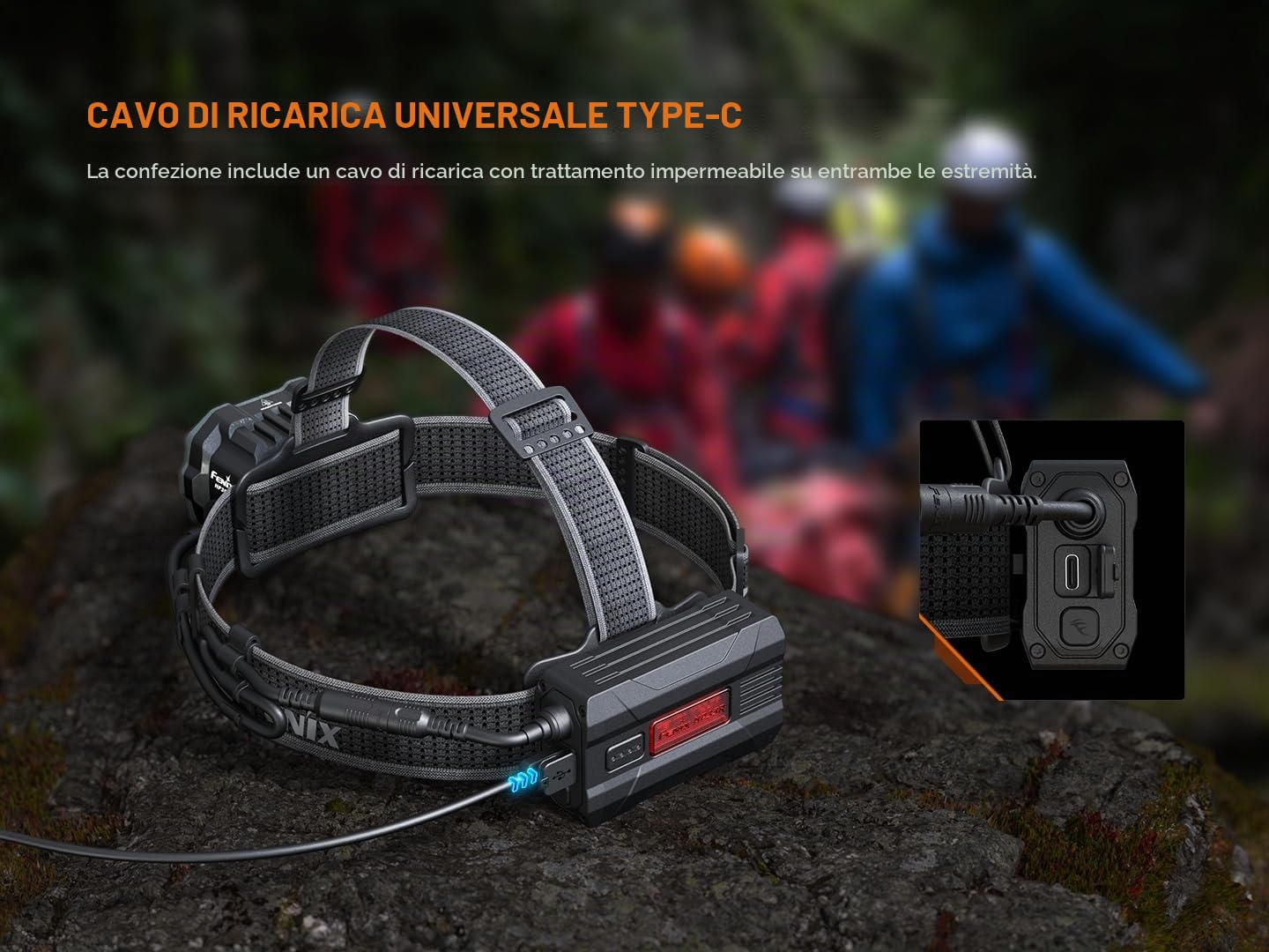 fenix HP35R, torcia frontale ricaricabile ultra potente | 4000 lumen | 450 m | 500 ore max | fascia larga comoda | batteria da 10.000 mAh con cavo di prolunga | luce di sicurezza posteriore rossa |