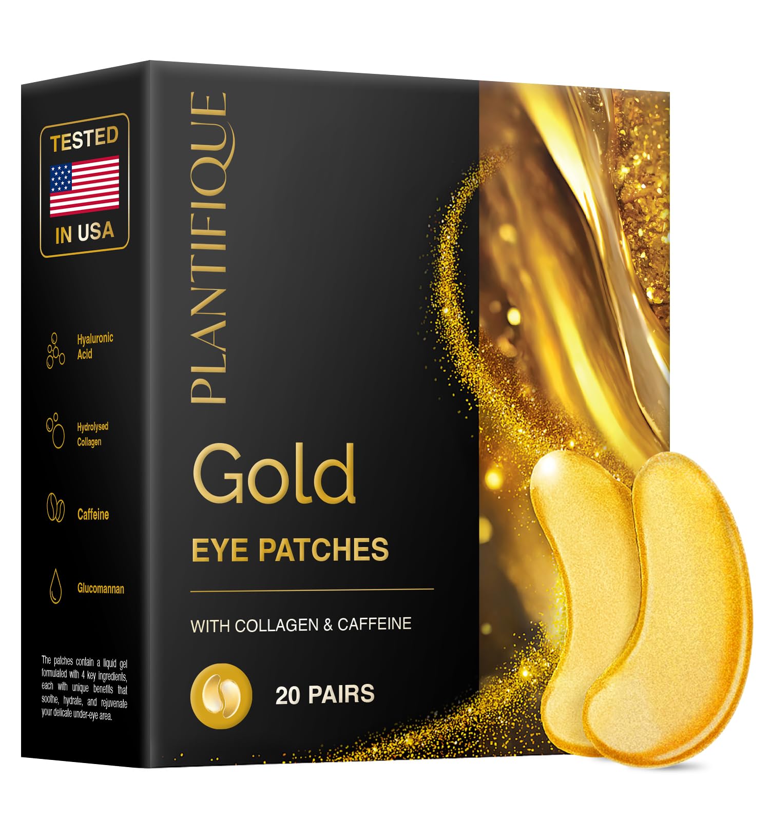 24K Gold Under Eye Patches - Dermatologist Tested - 20 Pairs Collagen & Hyaluronic Acid Eye Masks for Dark Circles & Puffiness