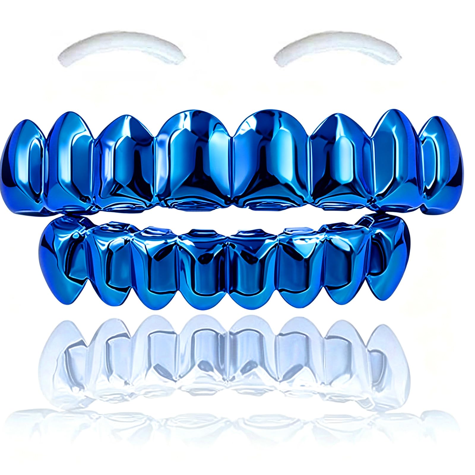 SSyang 18K Hip Hop Teeth Grills for Mouth Braces Decoration with 2 Silicone Moldings Hip Hop Teeth Grills for Mouth Top Bottom Music Festival Party Rapper Decorations (Blue)