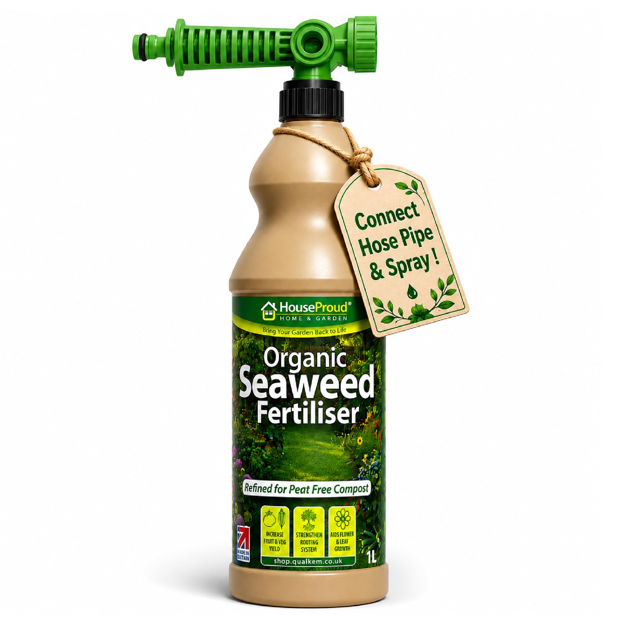Liquid Seaweed Fertiliser 1L with Hose Attachment - Plant Food & Lawn Feed