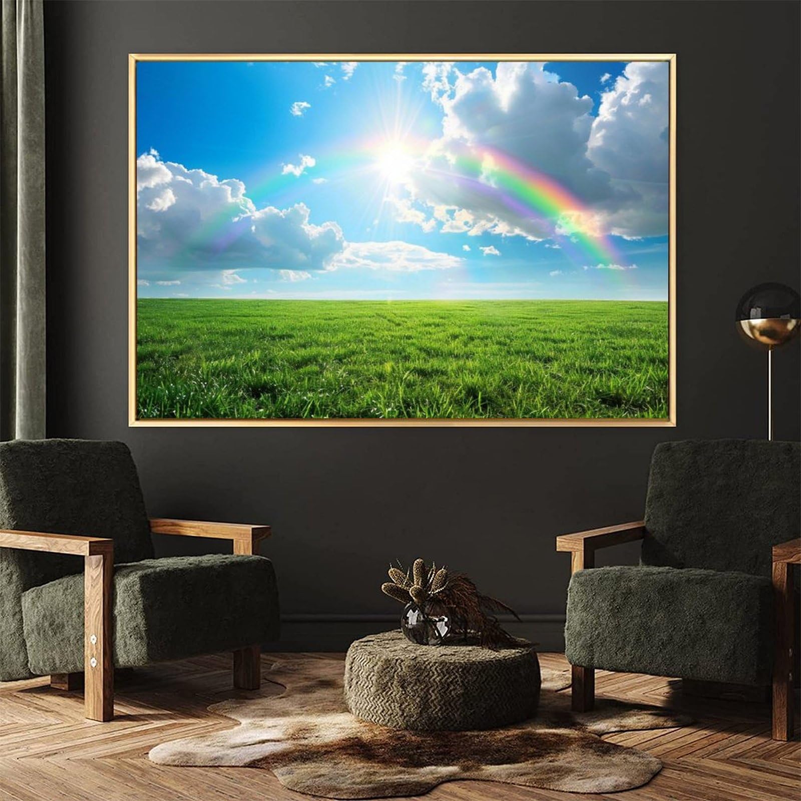 Amazon.co.jp: 絵画 虹色の青い空と草原の白い雲 アートパネル