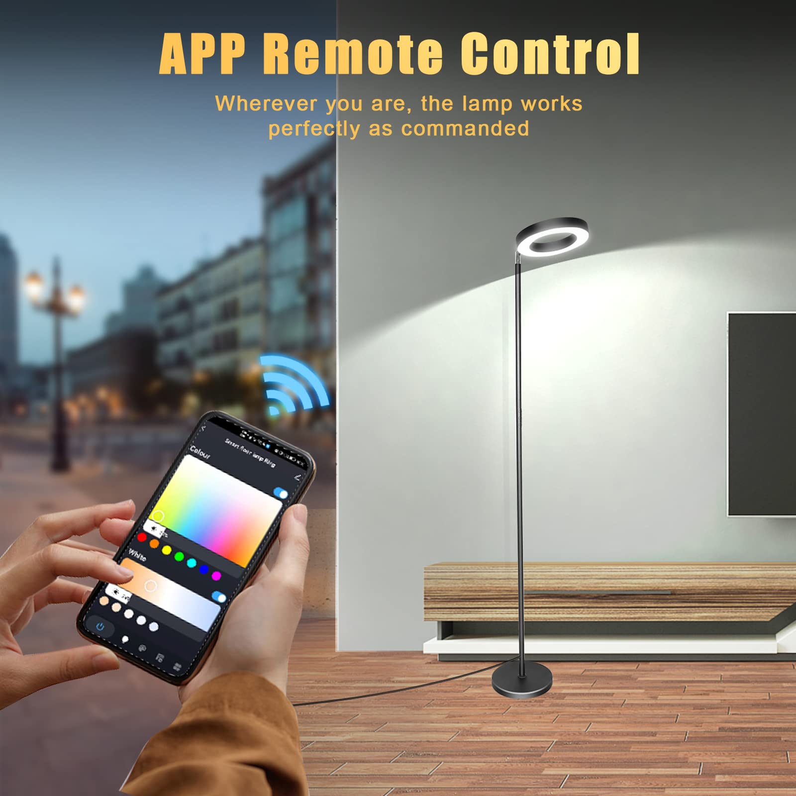 Lampadaire Sur Pied Salon Smart Double Face, 42W Lampe sur Pied avec App et Contrôle Tactile, 16 Millions Couleurs, Compatible avec Alexa et Google Assistant, Musique Sync Convient pour Chambre Bureau