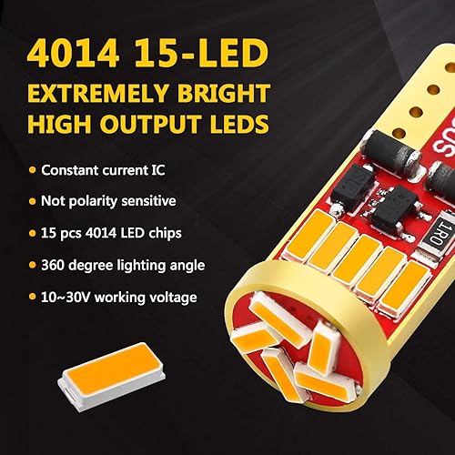 Miniatura 2 de PHINLION 194 bombillas LED ámbar amarillo súper brillante cuña miniatura 168 2825 2827 T10 4014 chipsets LED bombillas de repuesto para matrícula de