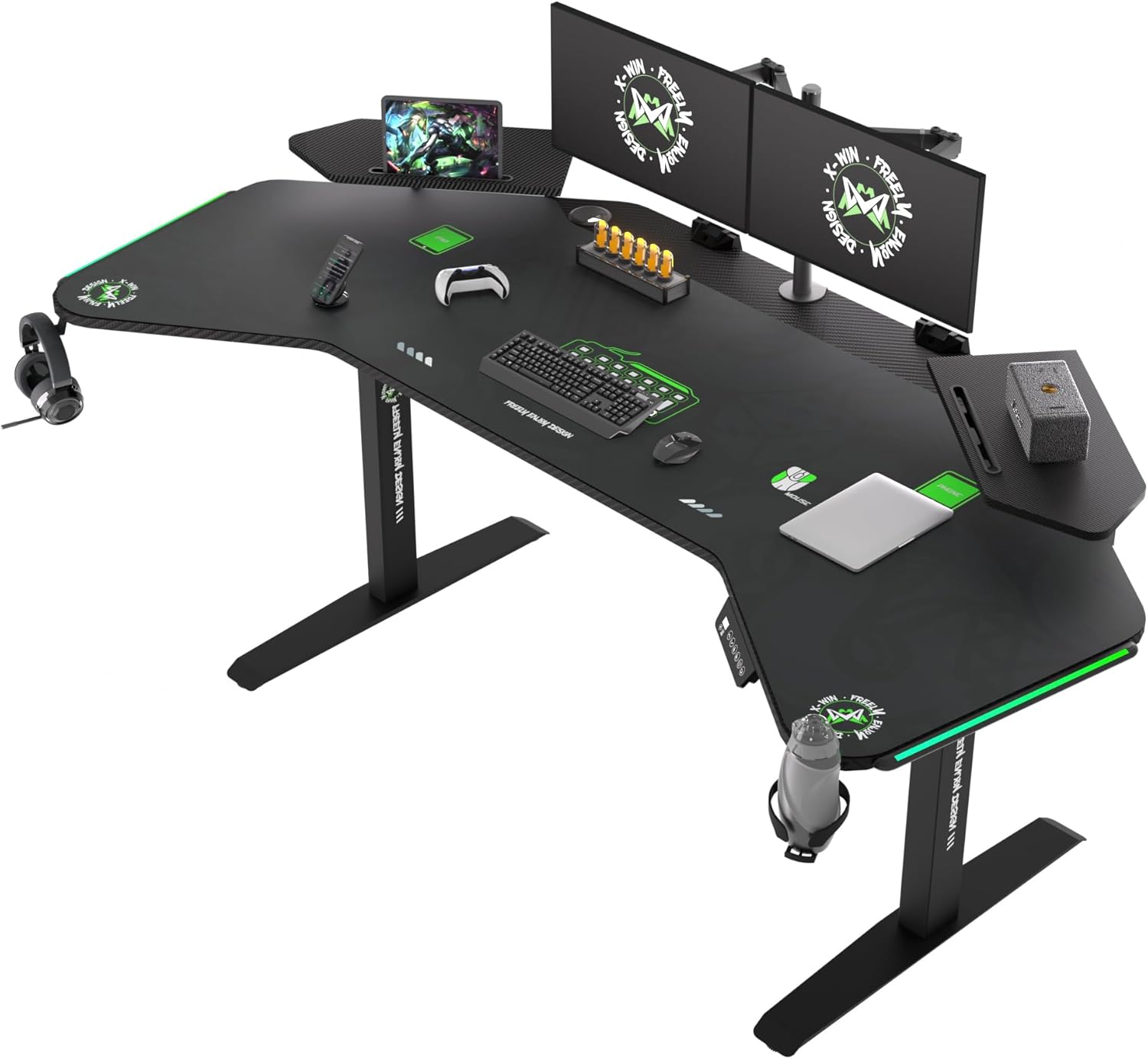 XWIN Standing Gaming Desk, 72" WingShaped Studio Music Desk with LED Lights