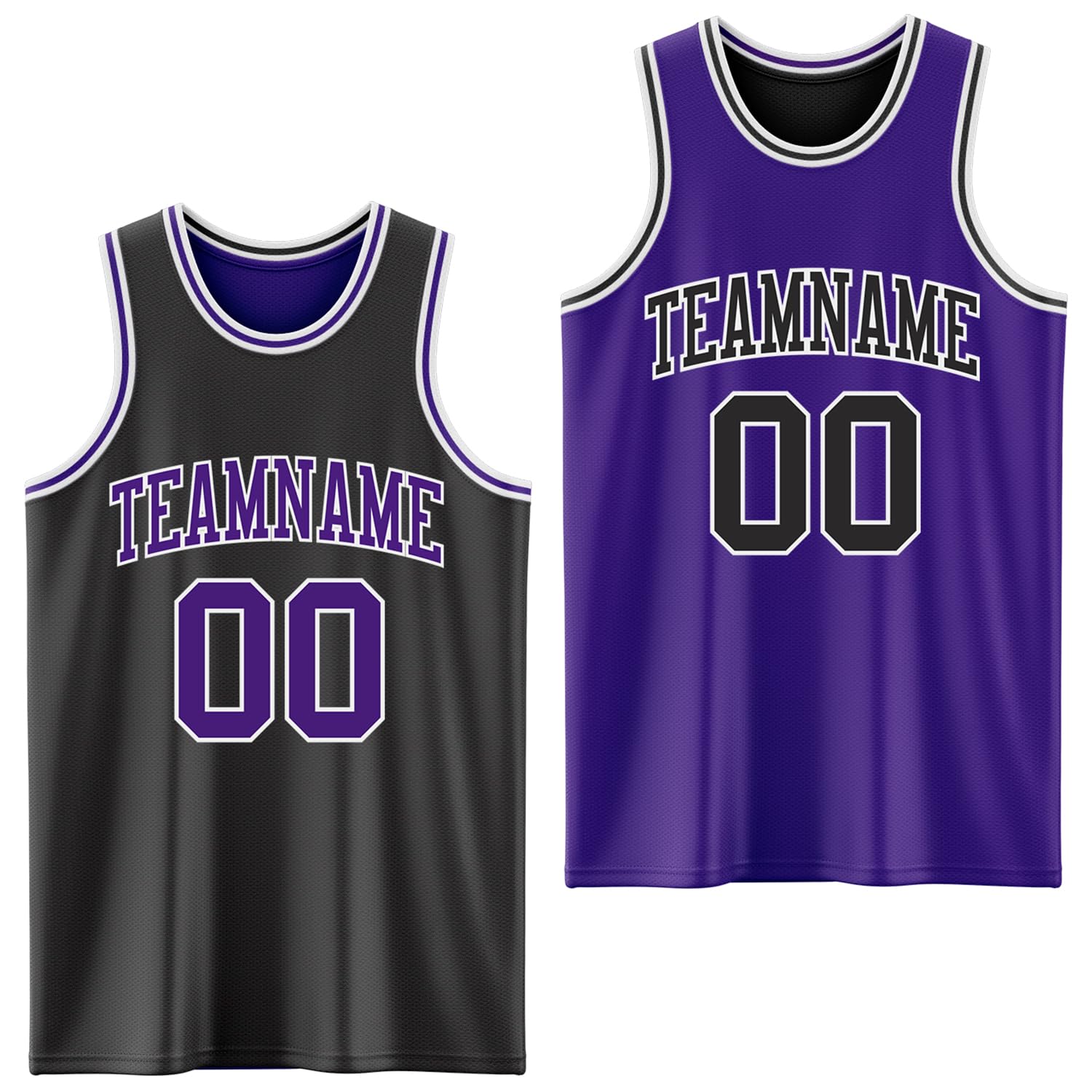 Reversible Basketball Jersey Custom Black Purple Custom Double Side Sportswear Basketball Tennis Suits 2-Tone Design Personalized Plain Round Neck Sleeveless Athletic Practice Team Uniform Tank Tops