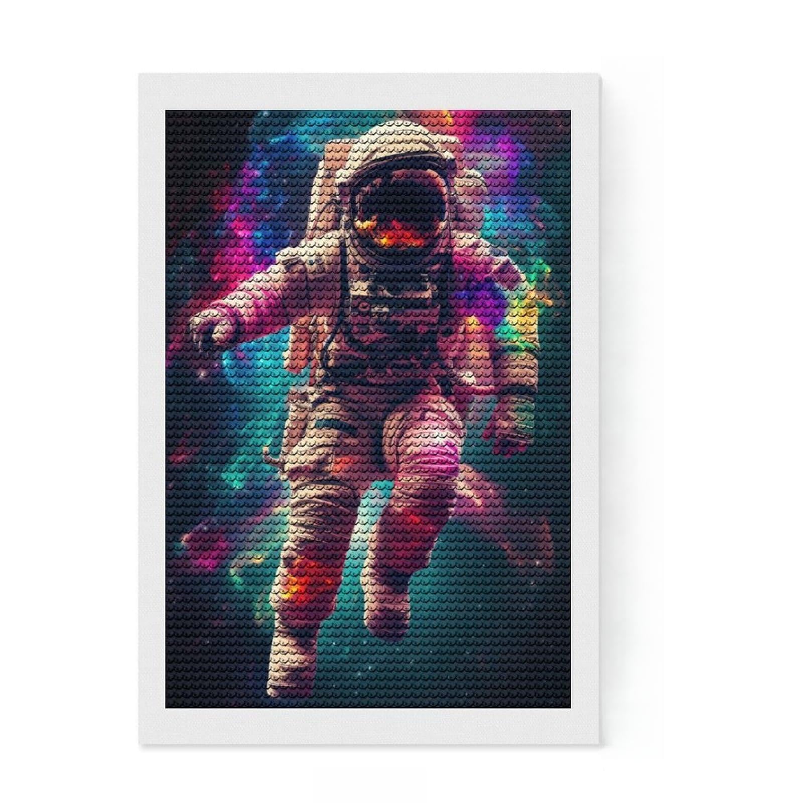 Junmoney Colorful Astronaut Diamond Painting Set 8"x12", Fun Craft Experience, Sparkling Round Gems, Office Decor, for Adults, Adhesive Canvas