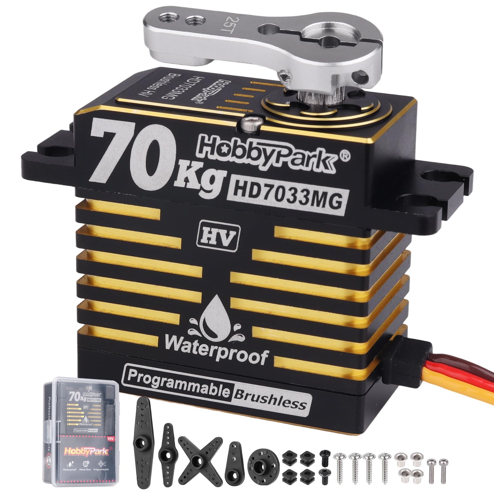 Photo 1 of HobbyPark Waterproof RC Servo High Torque Brushless Motor Metal Gear Digital Servo Aluminum Case for 1/8 1/10 RC Crawler SCX10 TRX4 RC Truck Car Buggy RC Basher Control Angle 180° HV (70kg Torque)
