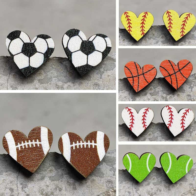 Heart Ball Sports Stud Earrings Ball Game Heart Shaped Basketball Volleyball Baseball American Football Stud Earrings for Women4