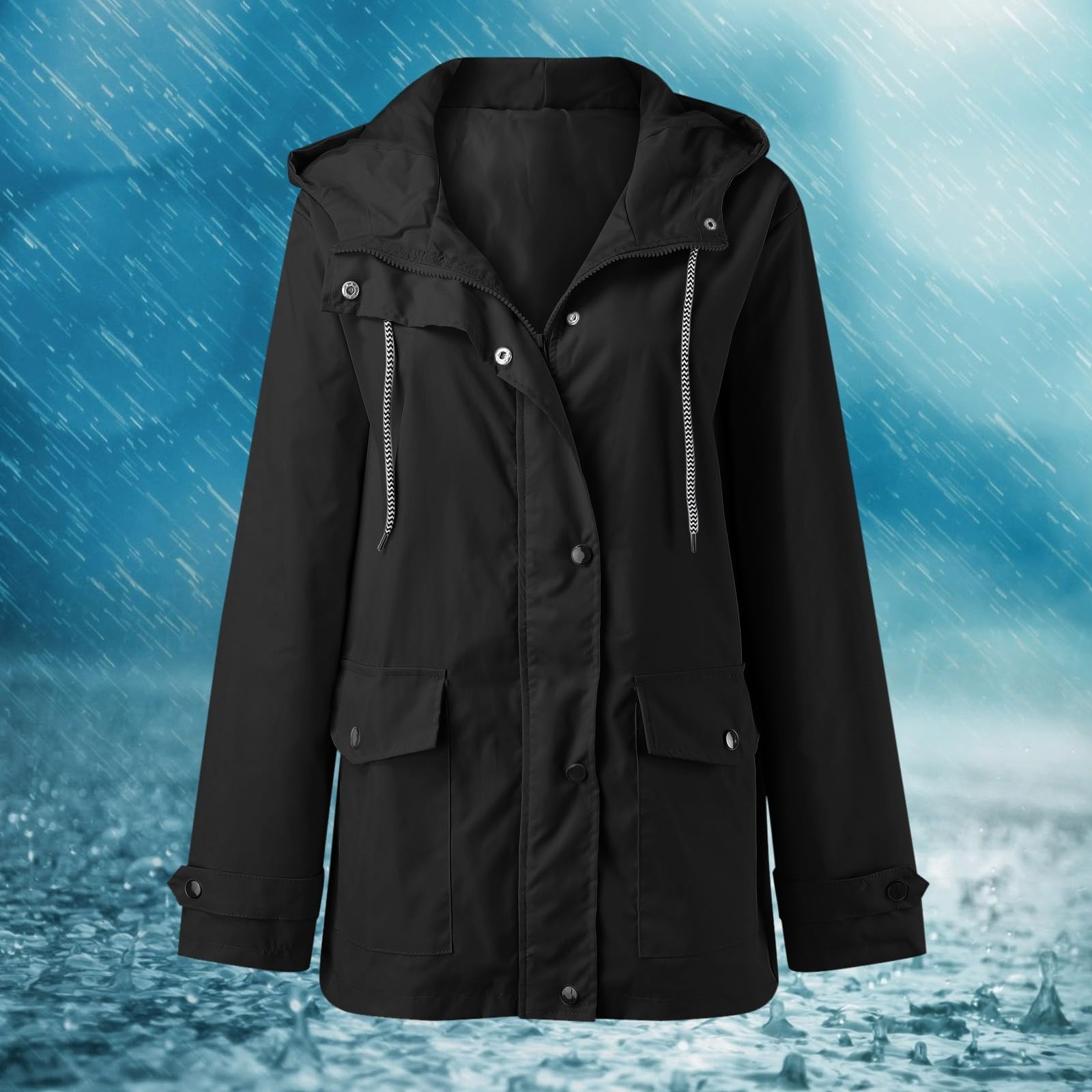 Genérico Cortavientos Mujer-Sudadera Con Capucha Para Mujer Abrigo Impermeable Para La Lluvia Bolsillos SóLidos Chaqueta Con Cremallera Chaqueta De Lluvia A Prueba De Para Entrenamiento Al Aire Libre