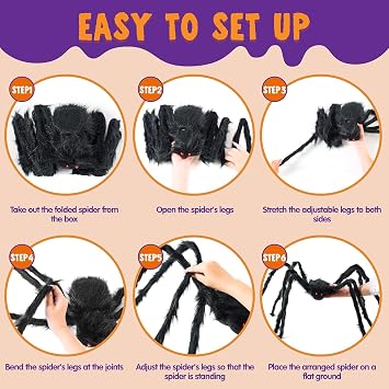 JOYIN Giant Halloween Spider, 5 Ft Black Hairy Prop for Indoor Outdoor Scary Haunted House Web Party Yard Decorations