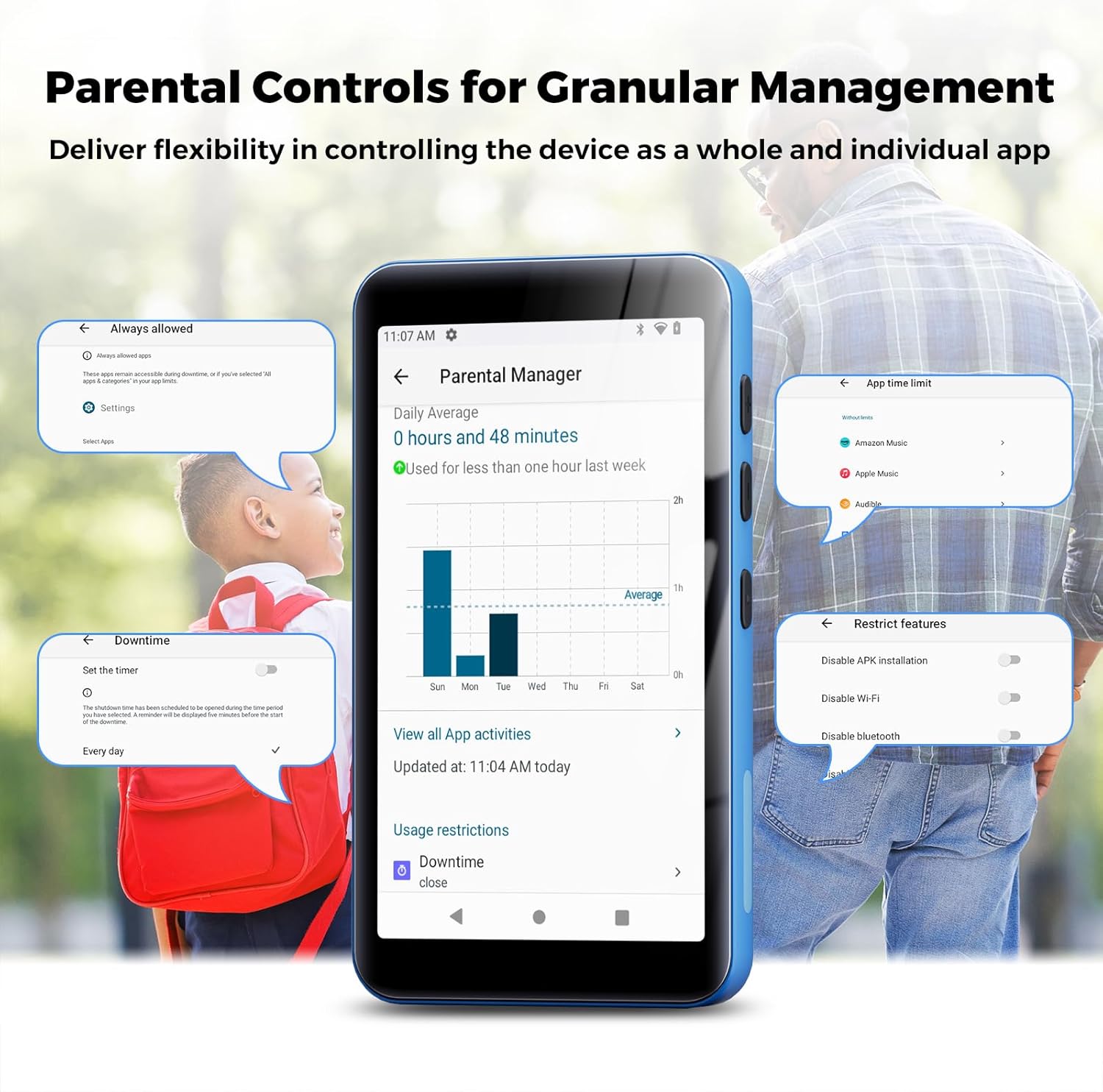 160GB innioasis G5 MP3 Player with Bluetooth and WiFi, MP3 Player with Spotify, Spotify Kids, Pandora, Play Store, Parental Manager App, Calm, 4" HD Full Touch Screen MP4 Music Player for Kids (Blue) - Image 3