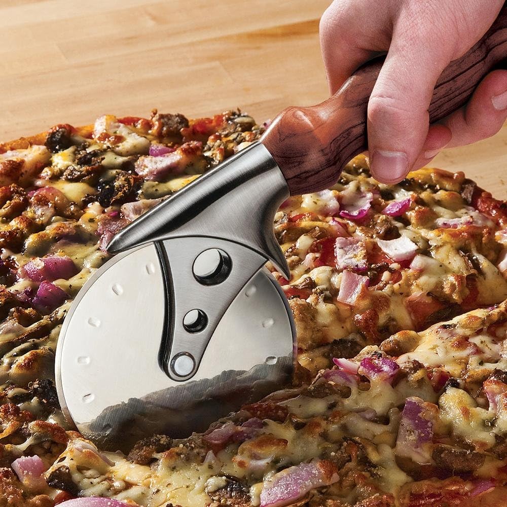 Pizza Cutter Turning Kit - 4” Diameter Stainless Steel Blade - Pewter Finish Pizza Slicer for Pizza Cutting - Pizza Accessories and Supplies for Pizza Lovers - Easy to Install Pizza Cutter Tool