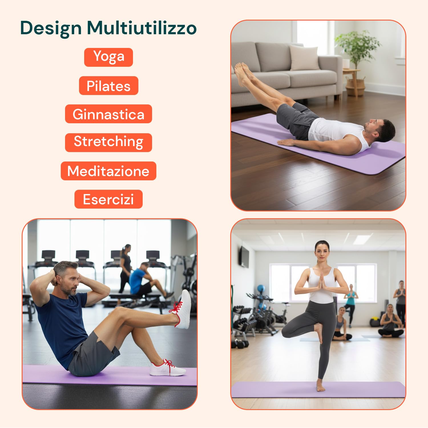 Avilia - Tappetino Yoga in TPE Ecologico Antiscivolo con Tracolla per Yoga e Pilates, Spessore 6 mm per Comfort e Stabilità, Ideale per Allenamenti Fitness a Casa o in Palestra