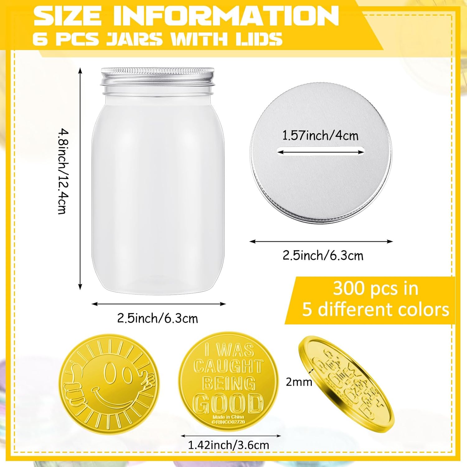 Roowest 306 Pieces Reward Jars for Kids Coin Jar Tokens for Kids Behavior 6 Classroom Reward Jar Plastic Coin Jar 300 Behavior Tokens for Classroom School Teacher Teaching Supplies(16 Oz)