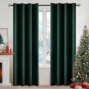 MIULEE Christmas Dark Green Blackout Curtains for Bedroom Living Room Thermal Insulated Room Darkening Grommet Top Solid Light Blocking Drapery Set of 2 Window Panels 52 x 72 Inches Hunter Green