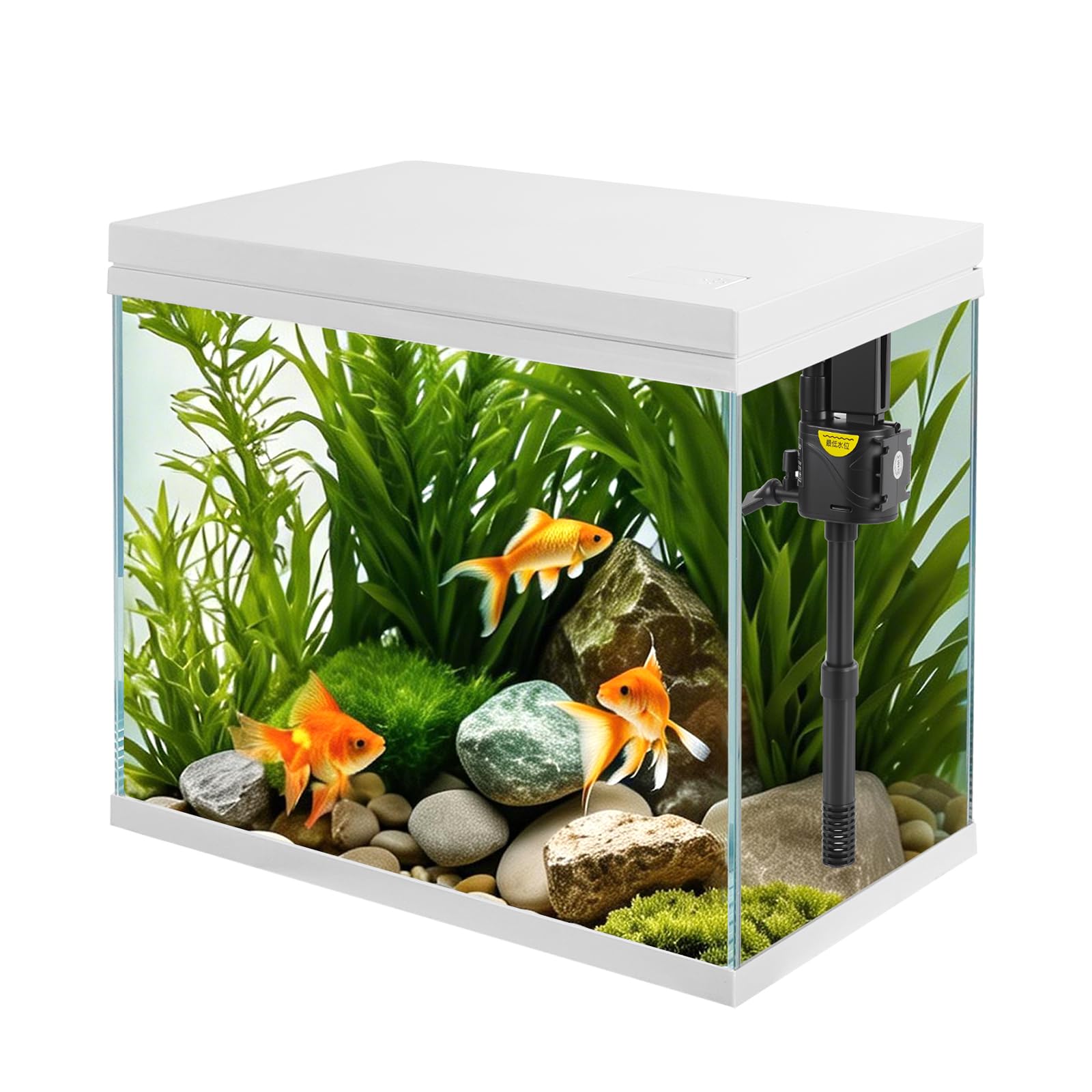 Small Glass Aquarium Tank 28L with Filter and Light, All-in-One Square Desktop Glass Fish Tank Kit with Pump for Goldfish, Betta, Shrimp, White(XM-400)