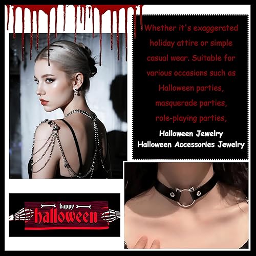 Miniatura 2 de Juego de 4 gargantillas góticas, gargantilla negra, collar de perlas con lazo vintage, collar de cuero punk, joyería gótica