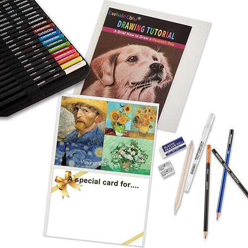 Miniatura 6 de CwhaleCblu Paquete de 82 suministros de arte de dibujo, kit de bocetos con libro de bocetos de 3 colores, grafito, carbón, acuarela y lápiz