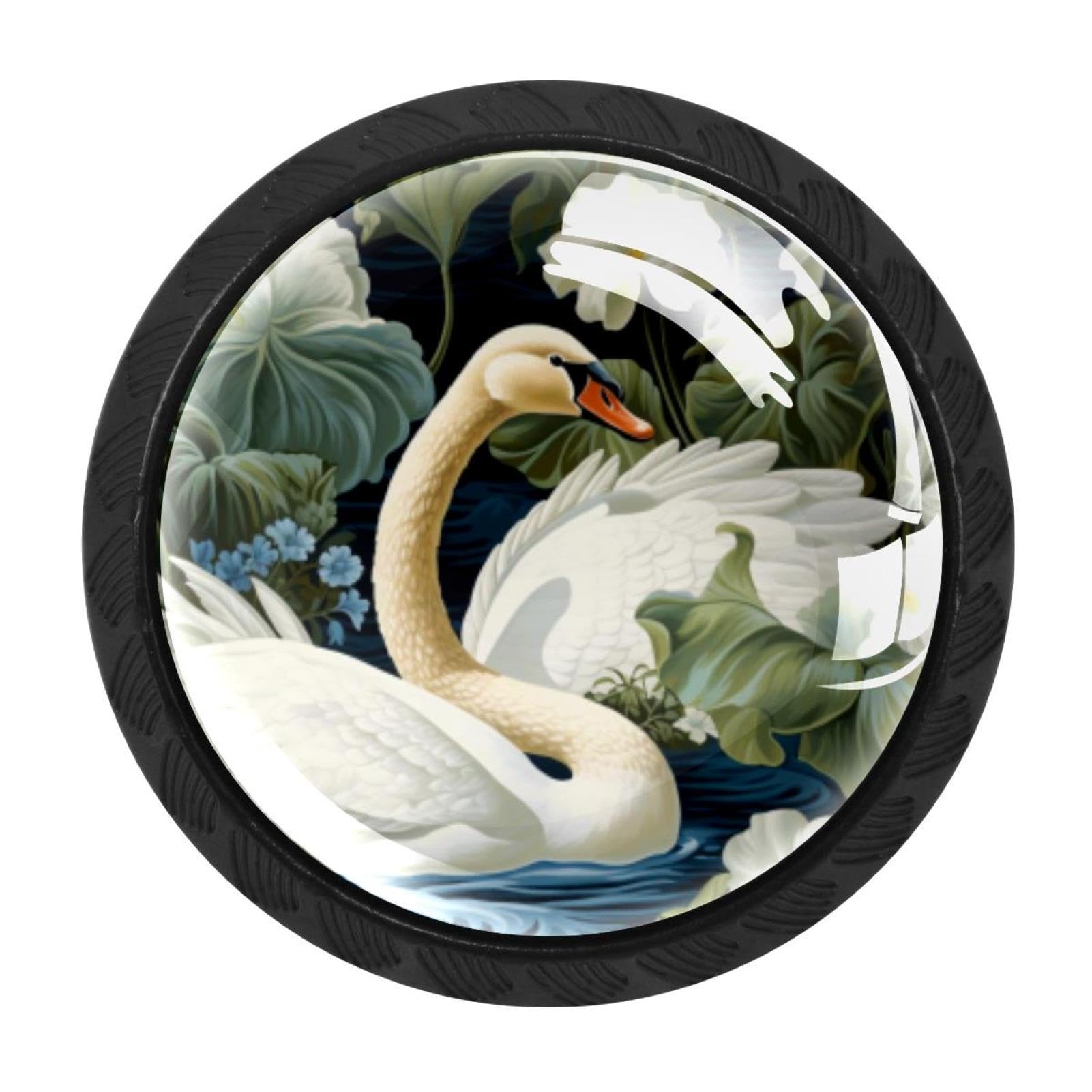 CHENZZZZ 4 Pack Swan Dresser Drawer Cabinet Knobs Round Crystal Glass Knobs Pulls Handles for Kitchen Wardrobe Cupboard Door Hardware