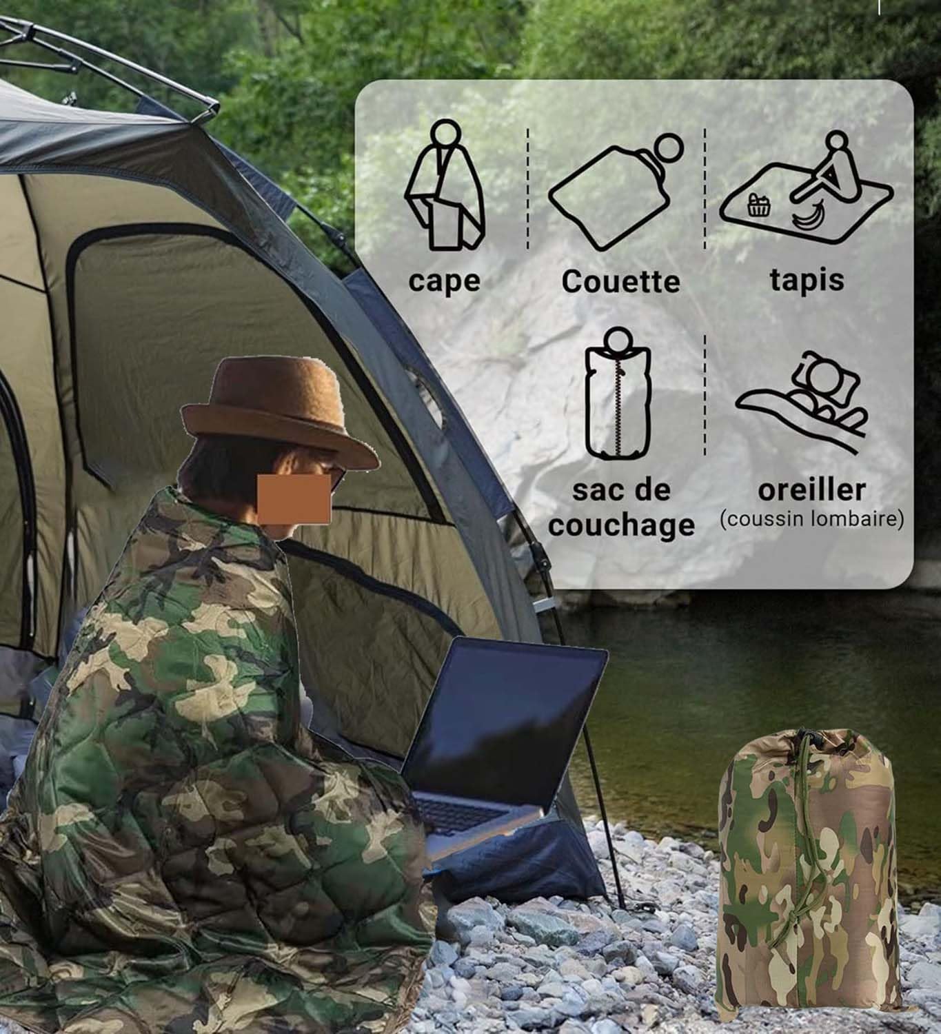 Poncho Liner, Poncho de Survie, Poncho Isolé, Sac de Couchage Poncho, Couverture de Stade de Camping, Couverture de Poncho Coupe-Vent pour Le Camping, Chasser-CP