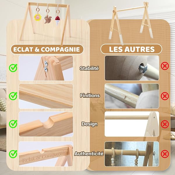 Eclat & Compagnie - Arche Éveil Bébé en Bois - Portique Montessori avec Logo Gravé - Structure Stable avec Vernis Naturel - Arche Bebe Cadeau Naissance et Anniversaire - 5