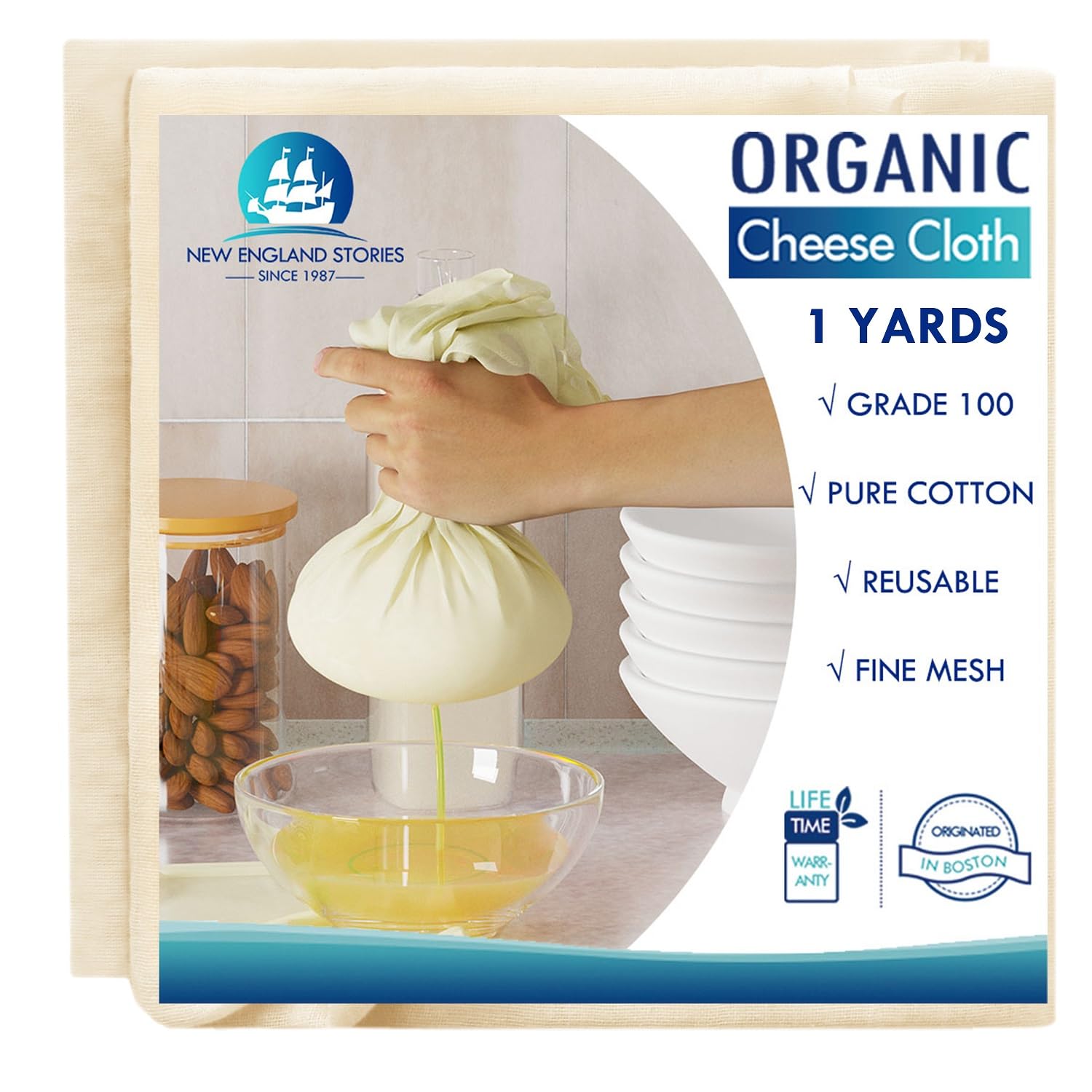 1 Yards Reusable Cheesecloth, Grade 100, Cheese Cloth for Straining Craft, 100% Cotton Unbleached Muslin Cloth Strainer for Cooking, Baking, Juicing, Cheese Making