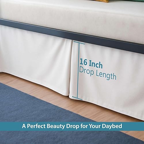 Miniatura 4 de Falda de cama plisada para sofá cama, falda blanca para sofá cama individual de 16 pulgadas de caída, 100% microfibra, falda de cama para sofá cama