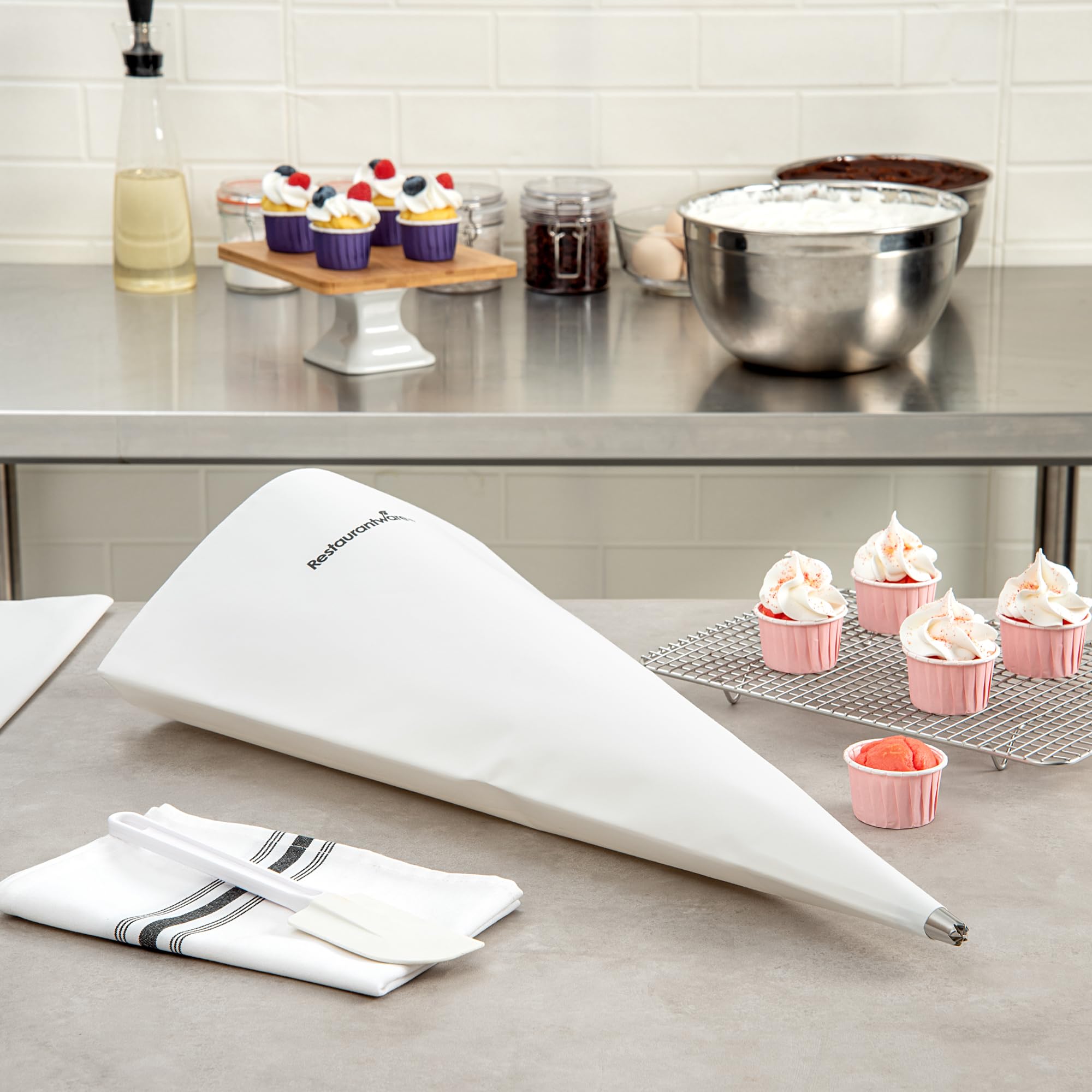 Restaurantware Spritzbeutel 144 Stück 60 cm Segeltuch Kuchen Dekorieren Beutel für Zuckerguss Gebäck Dekorateur Verstärkter Griff Fettdicht Weiß