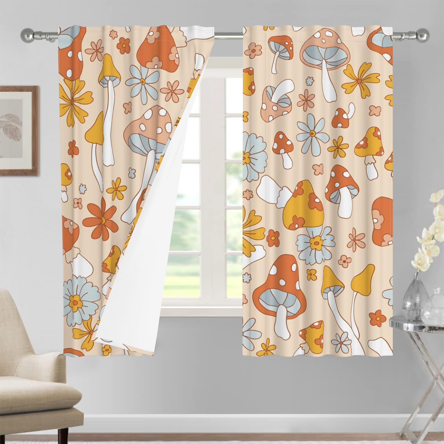 Kzzfqxb 117x138cm Ochre Curtains 2 Panels - Image 3