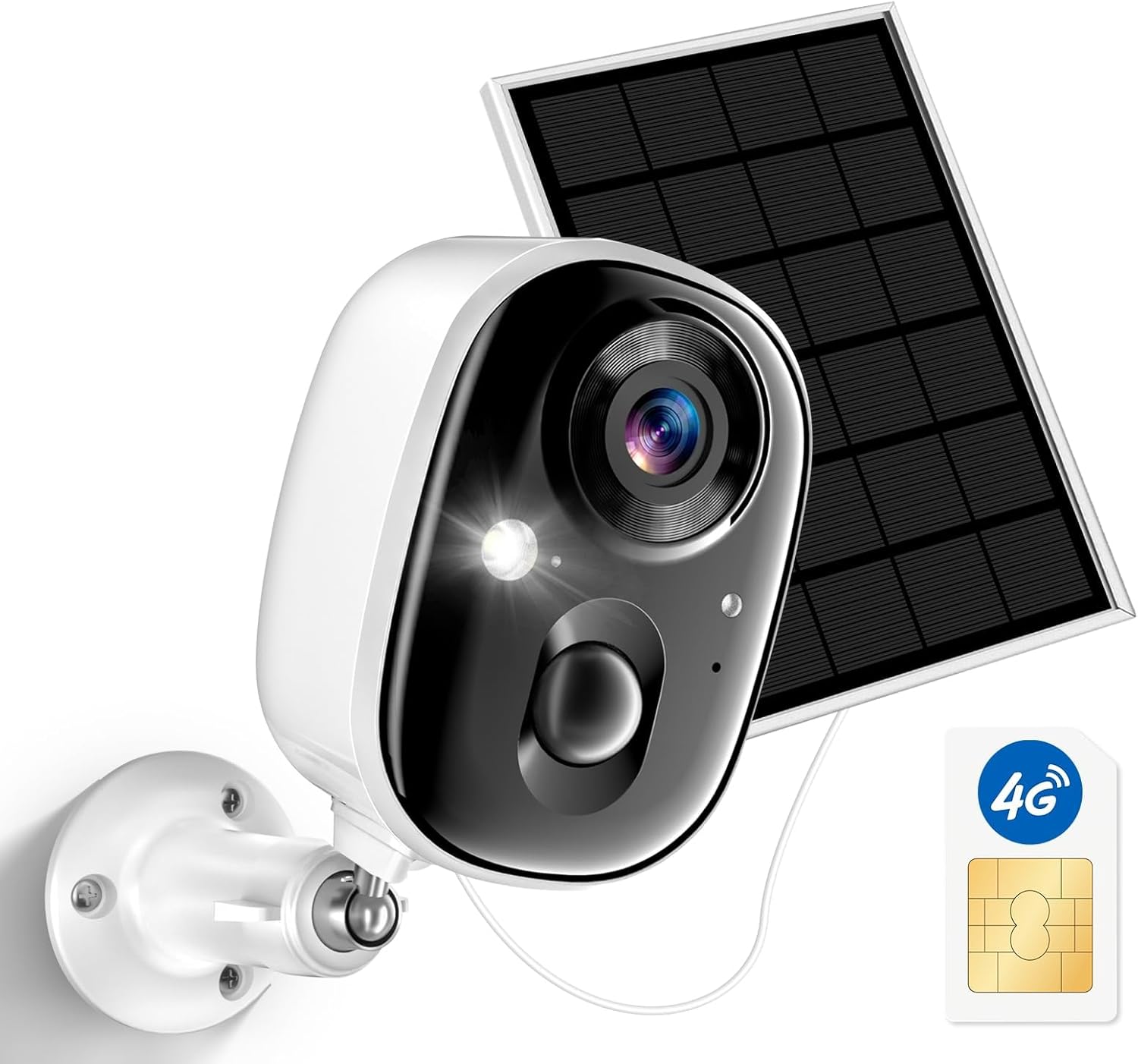 4G LTE Cellular Security Camera No WiFi Wireless Outdoor Solar Powered Waterproof 2K Color Night Vision PIR Motion Sensor 2 Way Talk Built in Sim Card for Bird Feeder Jobsite Farm Ranch Cabin RV