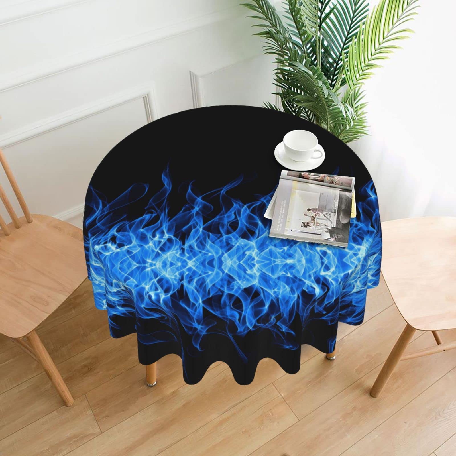Lawenp Blue Flame Decorative Round Table Cloths - 60 Inches in Diameter for Buffet Tables, Parties, Holiday Dinners.