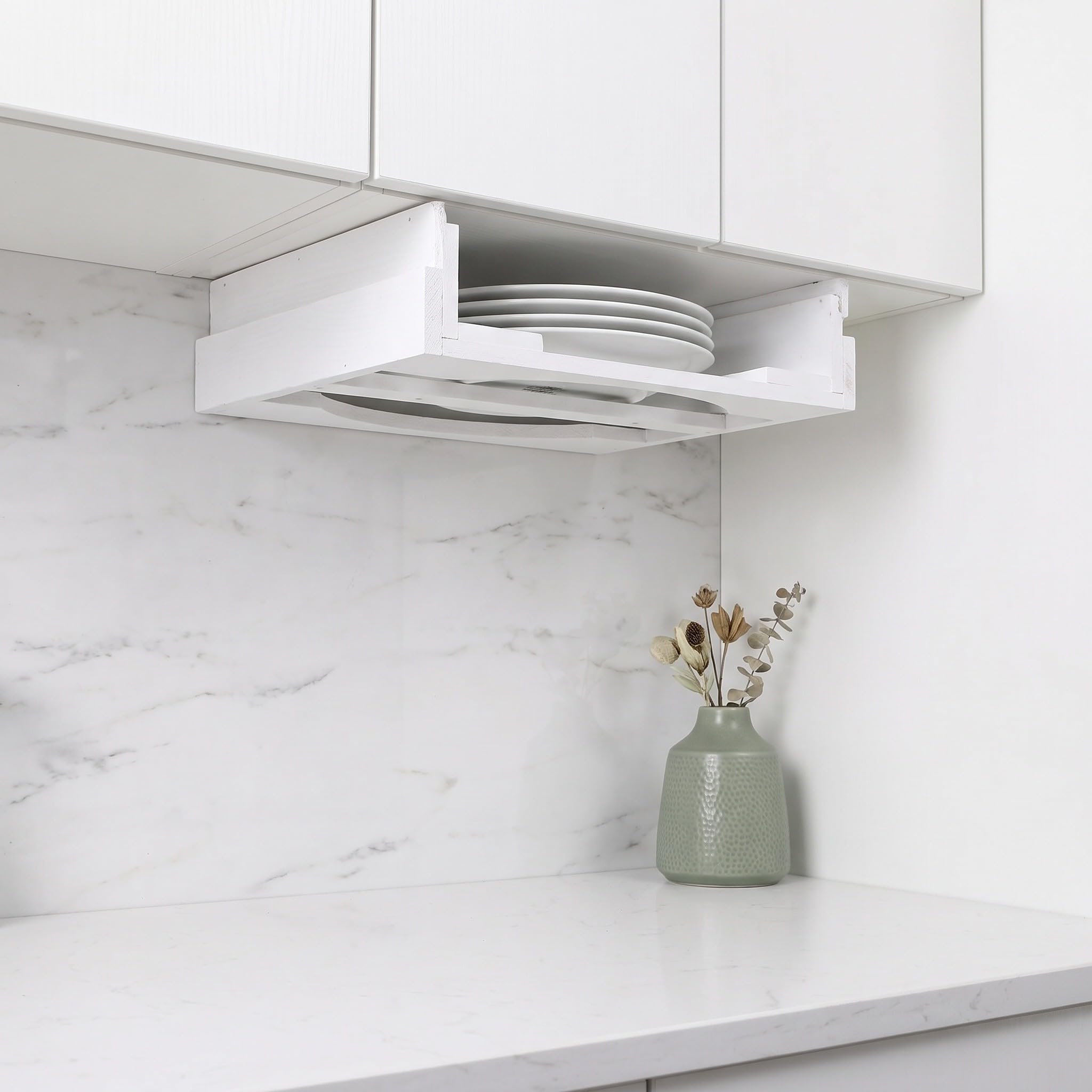 OUNONA Soporte para Platos Debajo del gabinete, Organizador dispensador de Madera apilable para Platos de 9”, Estante dispensador Vertical de Cocina para encimera de Cocina, gabinete de Viaje para