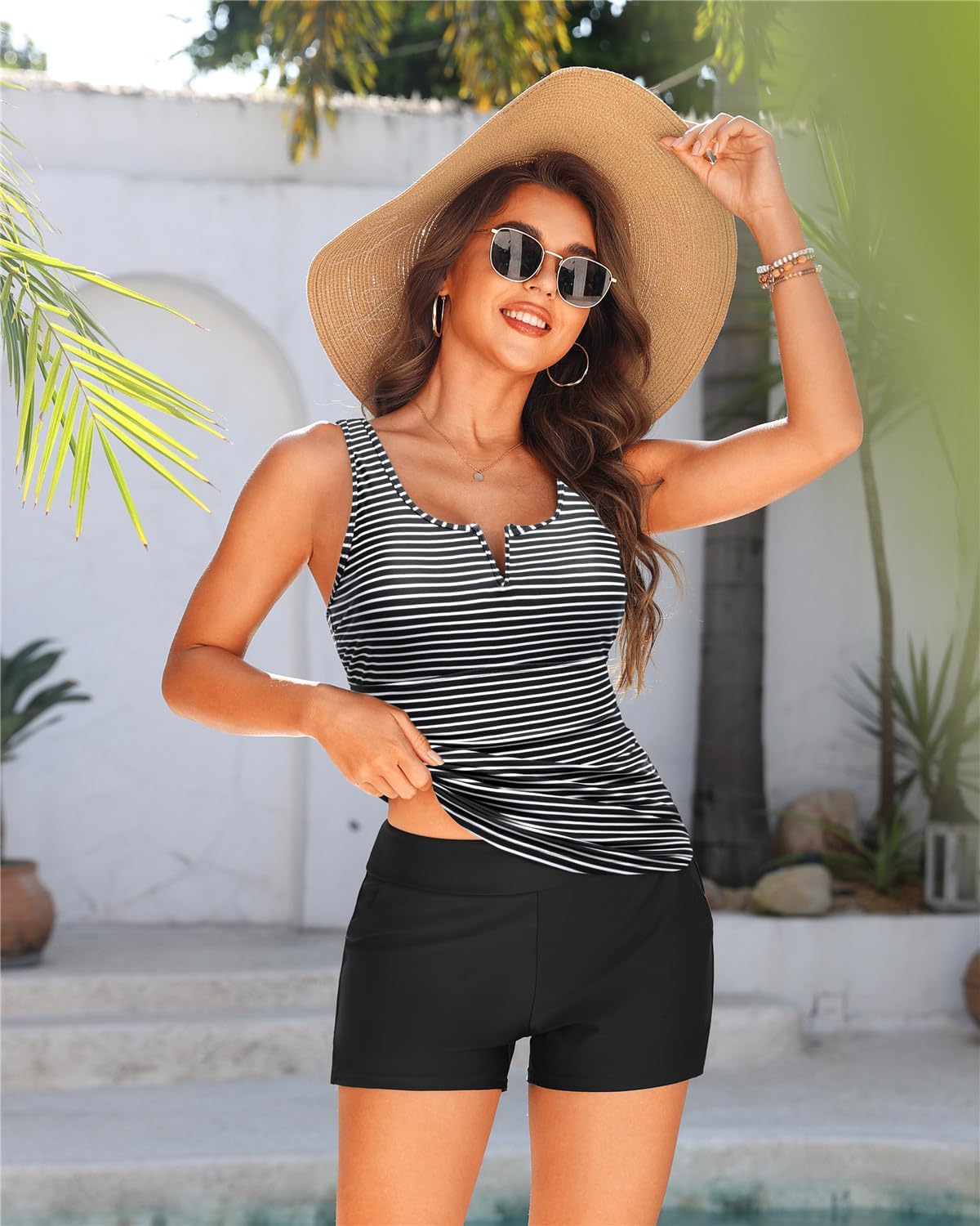 Tankini Two Piece with Shorts - Womens Tummy Control Swimsuit with Pockets Bathing Suit with V-Wire Boy Shorts Swimwear 2025